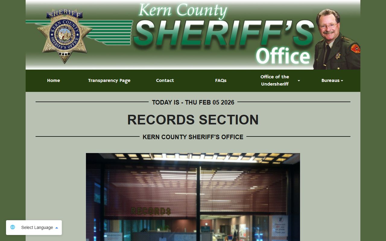 Kern County Sheriff Records Section website