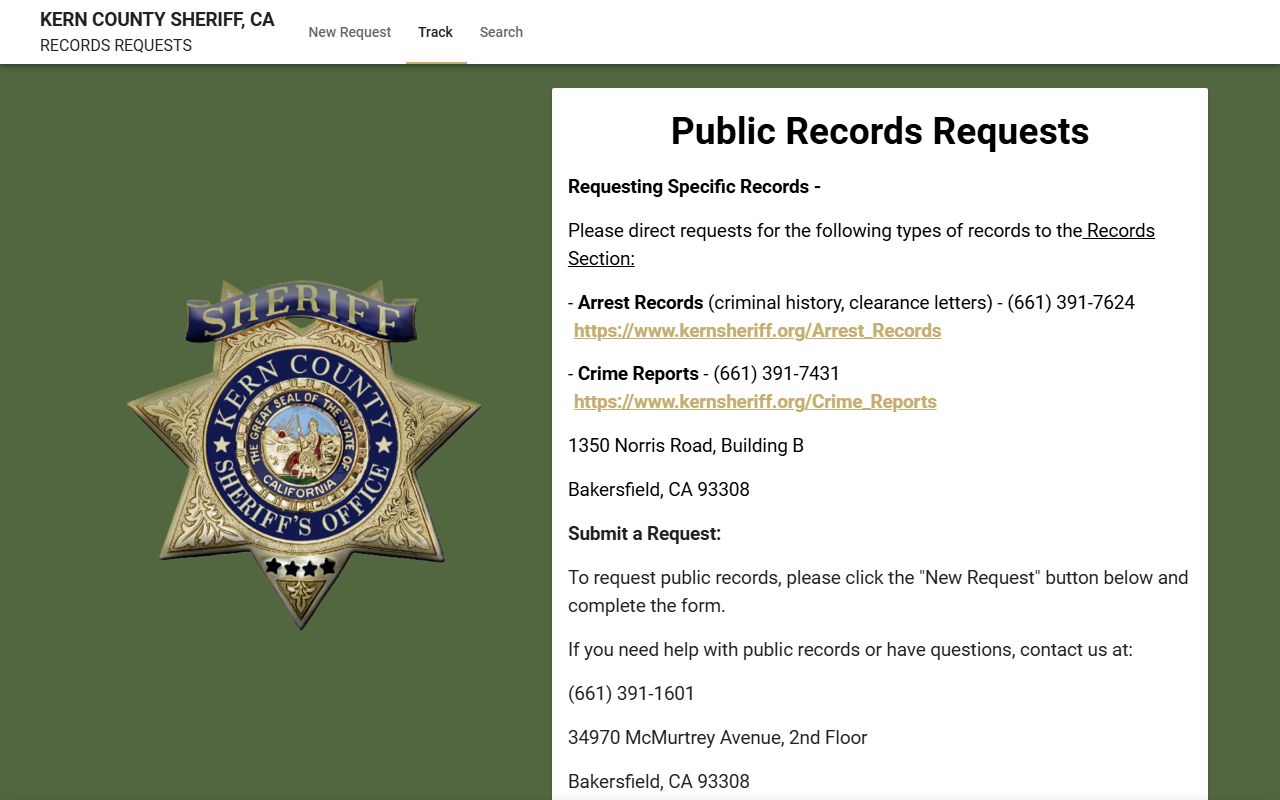 Kern County JustFOIA public records portal
