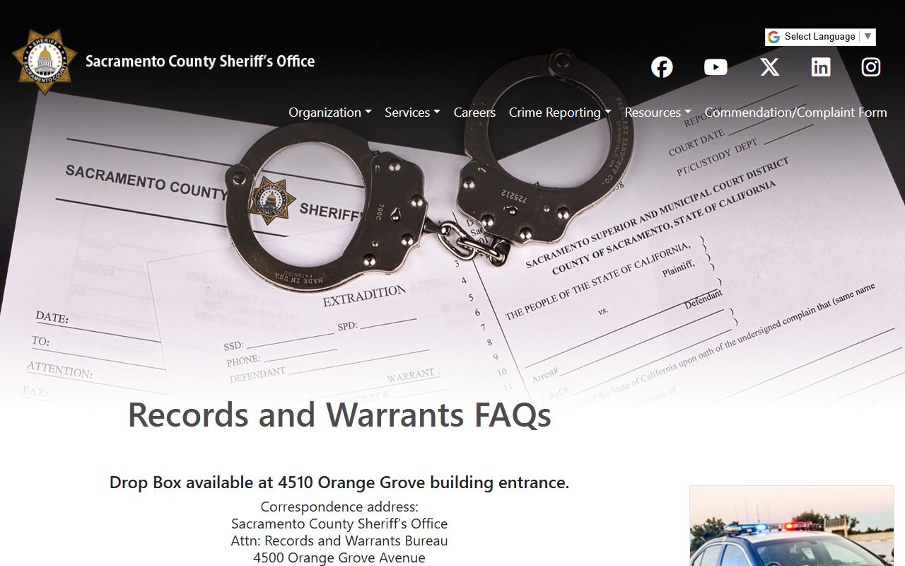Sacramento County Sheriff records and warrants frequently asked questions page