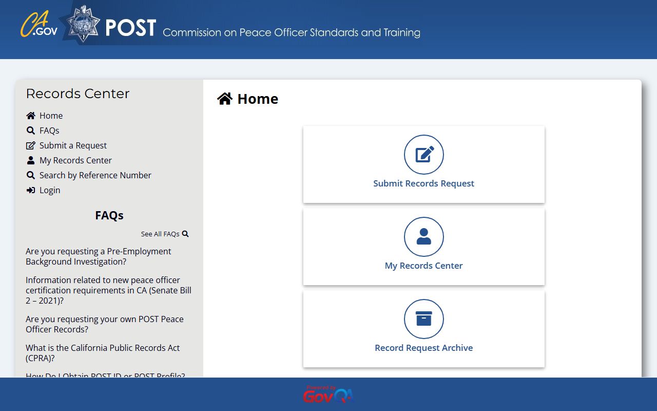 California POST online records request portal